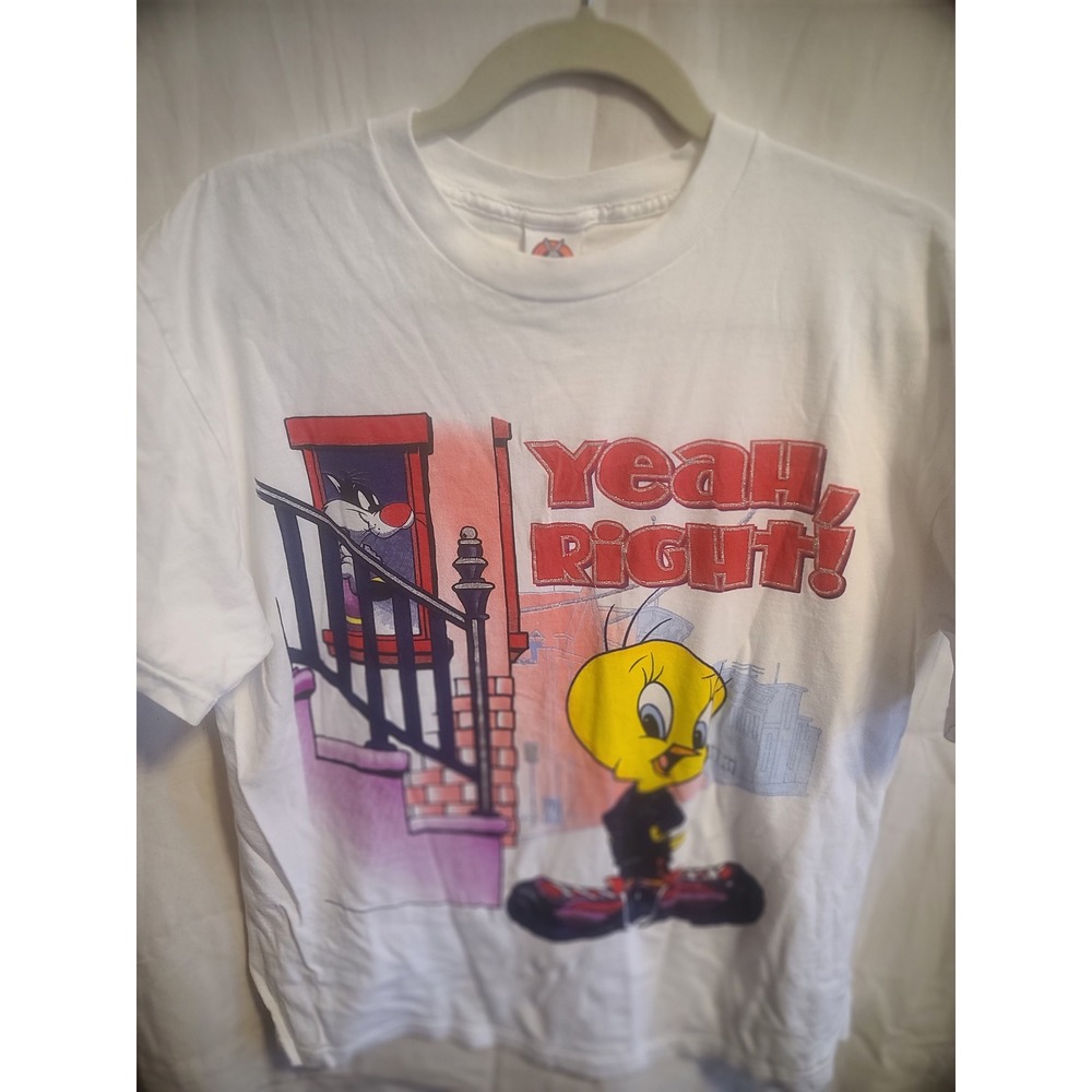Vintage 90's Looney Tunes Tweety Bird Sylvester Yeah Right T-Shirt White Large L
